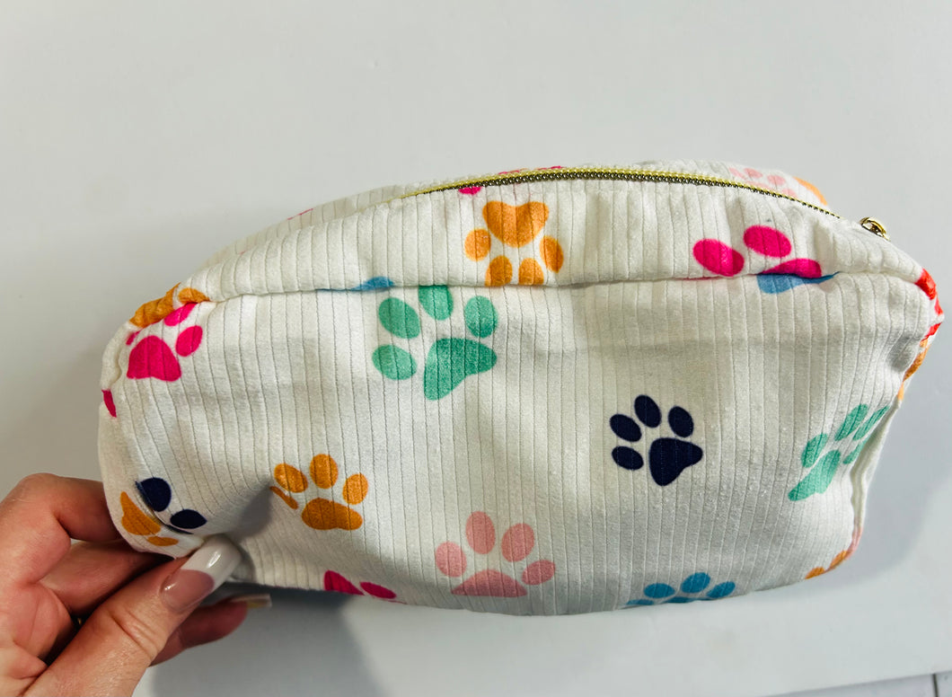 Corduroy paw print pouch