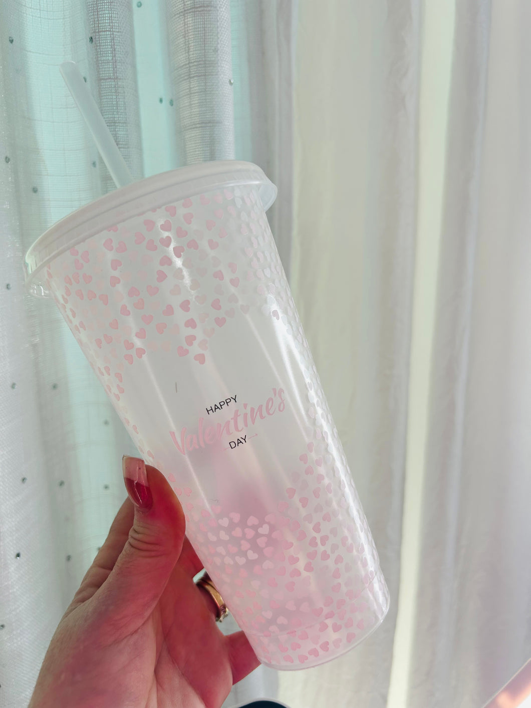 Valentines Cup w/lid,straw color change