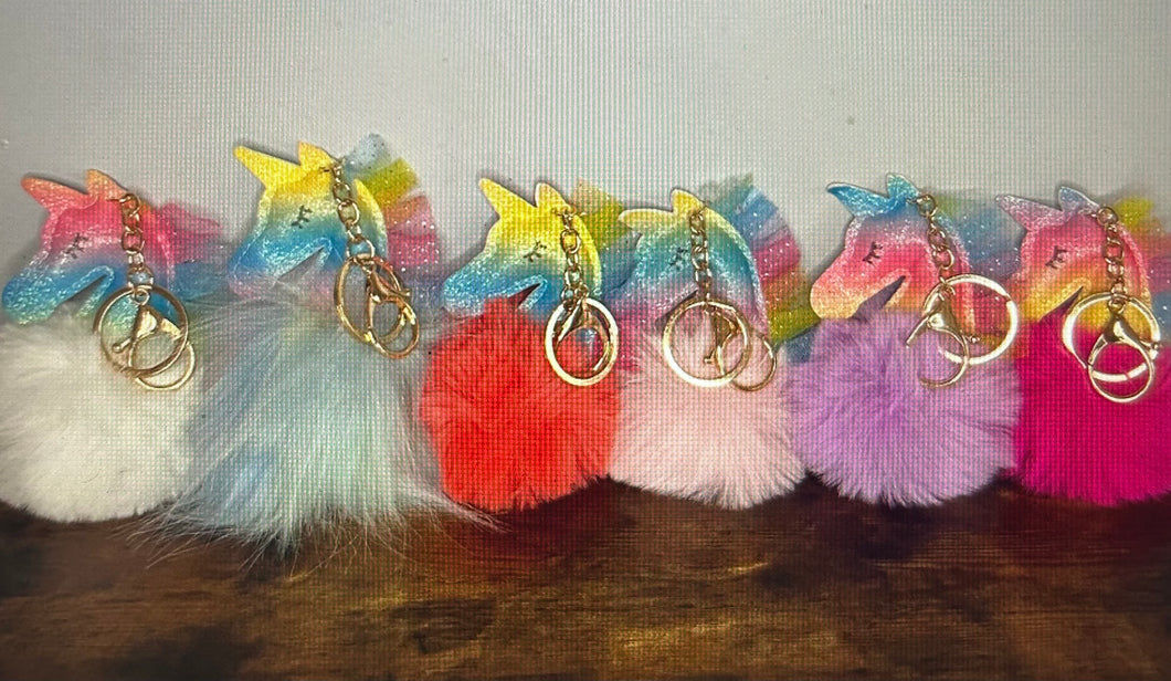 Fuzzy Unicorn keychain