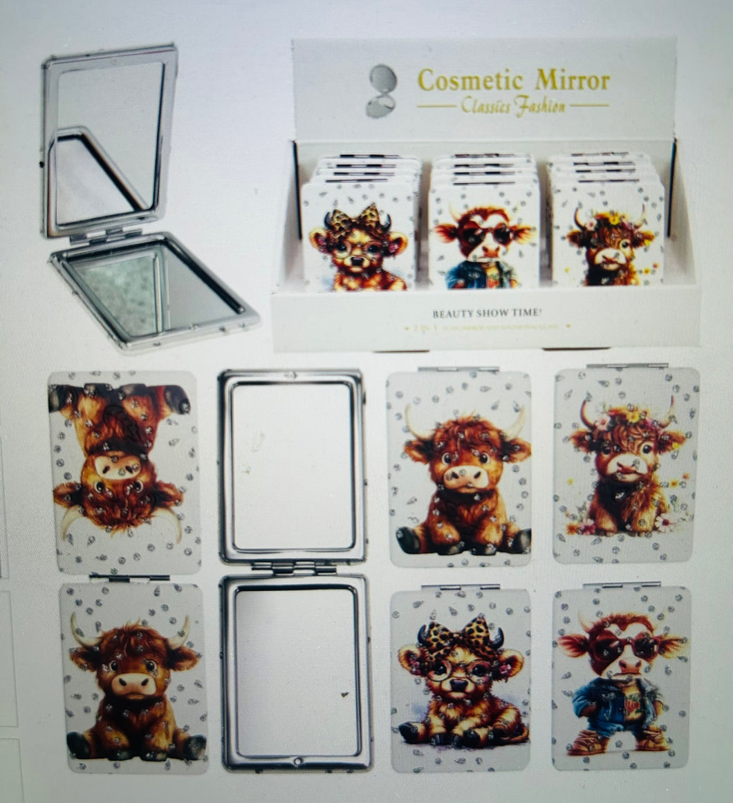 Highland cow compact mirror