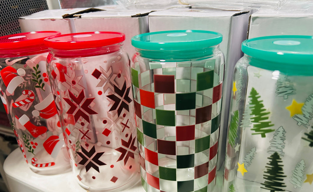 Christmas- 16oz Glass Cups assortment