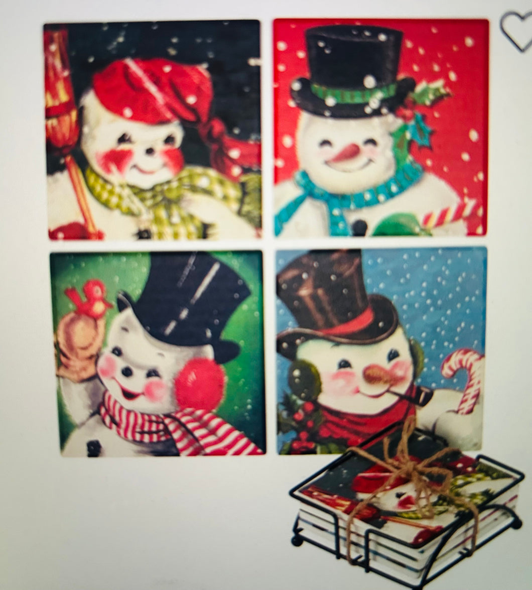 Christmas retro snowman coasters set