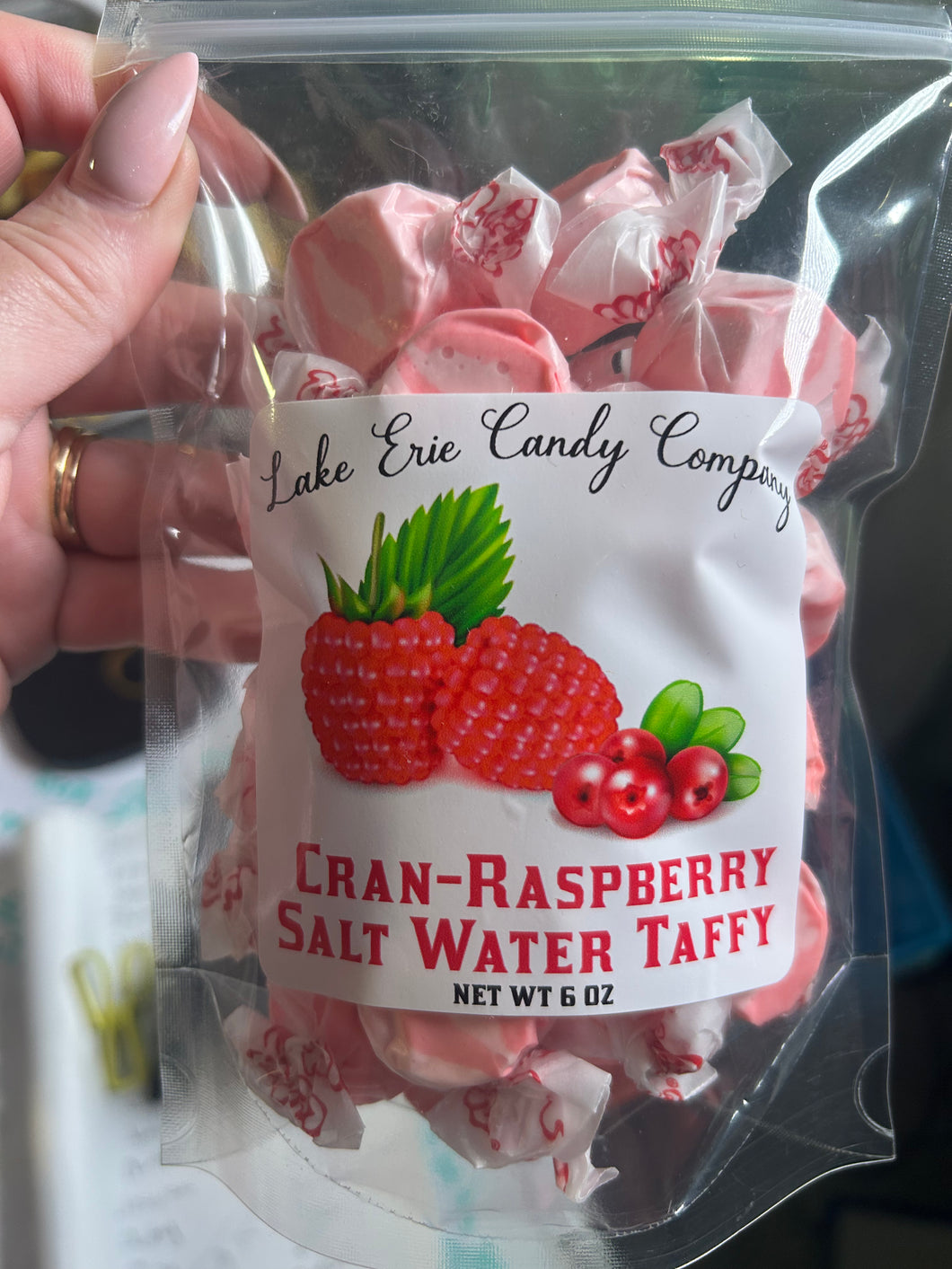 Lake Erie cran- raspberry salt water taffy